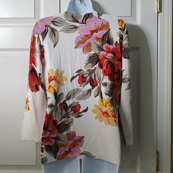 Peck & Peck Collection white floral print beaded lighter weight sweater Sz XL - Picture 3 of 4